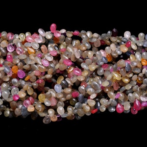 Natural Multi Sapphire 6x4mm-7x5mm Faceted Pear Briolette Beads ~ AAA Sapphire Precious Gemstone Loose Pear Beads For Jewelry ~ 8inch Strand
