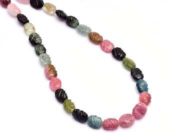 Turmalin Carving Beads, handgeschnitzter Turmalin Edelstein für die Schmuckherstellung, 16-Zoll-Strang