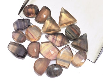 Natural Multi Fluorite Faceted Cabochon ~ Fancy 11mm-17mm Uneven Rosecut Lot ~ Multi Fluorite Semiprecious Gemstone Loose Flat Back Cabochon