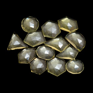 Lemon Quartz Semi Precious Gemstone 11mm-16mm Loose Faceted Rose Cut Cabs ~ Natural Lemon Quartz Free Form Flat Back Cabochon For Jewelry