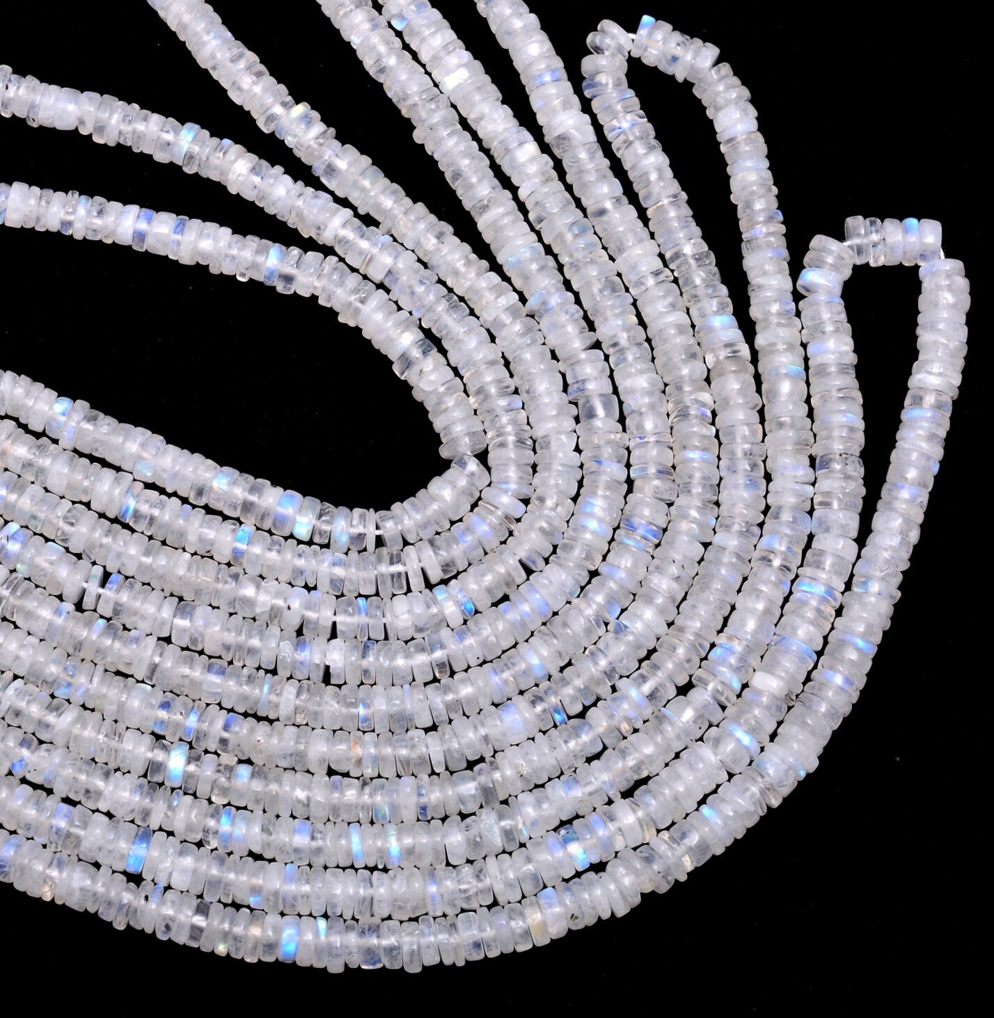 10 Perles Pierre De Lune Blanche Arc-en-ciel - Rondelles Heishi 4-5mm - Fait Main France