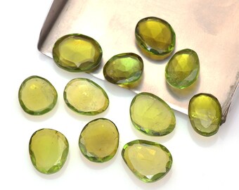 Natural Green Tourmaline Semi Precious Gemstone Loose 9mm-11mm Faceted Flat Back Irregular Shape Rose Cut Cabochons ~ 14 Carats