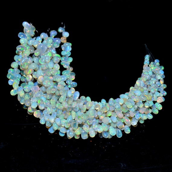 AAA+ Ethiopian Welo Multi Fire Opal Gemstone Smooth Teardrop Beads