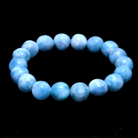 Natural Larimar Smooth Round Beaded Bracelet ~ AAA+ Larimar Semi Precious Gemstone 10mm Beads Bracelet ~ Loose Beads Jewelry ~ 7inch Long