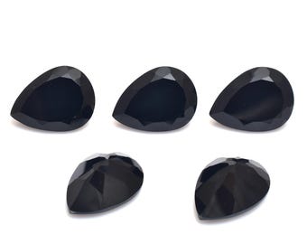 AA Natural Black Onyx Loose Pear Cut ~ Big Size Black Onyx Faceted Pear Shape Cut Stones ~Onyx Gemstone Pear Cut Stones For Jewelry~2Pcs Set