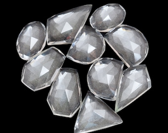 Crystal Quartz Semi Precious Gemstone 12mm-20mm Loose Faceted Rosecut Cabs ~ Natural Crystal Quartz Free Form Flat Back Cabochon For Jewelry