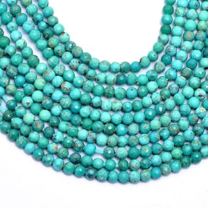 Natural Turquoise 4mm Round Faceted Beads ~ Turquoise Gemstone Round ~ Arizona Turquoise Semi Precious Gemstone Loose Beads ~ 14inch Strand