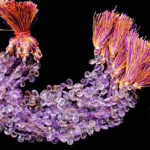 Rare Ametrine Gemstone 6x9mm Pear Briolette Faceted Beads ~ Natural Ametrine Semi Precious Gemstone Loose Beads for Jewelry ~ 8inch Strand