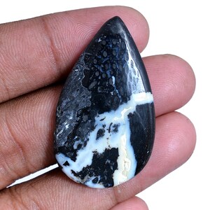 Black Agate Gemstone 24x42mm Smooth Pear Cabochon ~ 41 Cts ~Natural Film Agate Semi Precious Gemstone Loose Flat Back Cabochon For Jewelry