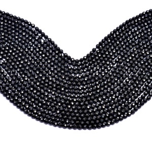 AAA+ Black Spinel Gemstone 3mm-4mm Micro Faceted Round Beads, Natural Black Spinel Semi Precious Gemstone Loose Roundel Beads, 13inch Strand