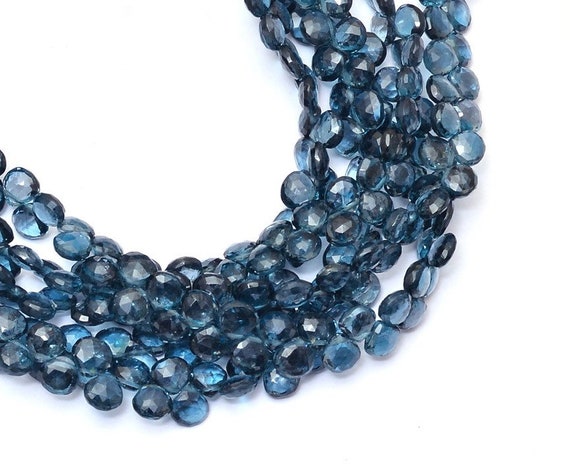 AAA London Blue Topaz 7mm-8mm Faceted Heart Briolette Beads ~ Natural Fine Blue Topaz Precious Gemstone Briolette Loose Beads  ~ 4 Strand