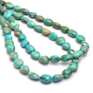 Natural Blue Green Turquoise Pebble Beads ~ Turquoise Gemstone 10mm-12mm Smooth Nuggets Beads ~ Turquoise Plain Tumbled Beads ~ 16&quot; Strand