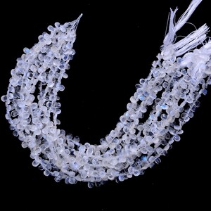 Natural White Rainbow Moonstone 6x4mm Faceted Pear Briolette Beads ~ Blue Fire Moonstone Semi Precious Gemstone Beads ~ 10inch Strand