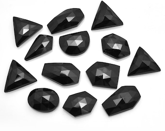 AAA+ Black Spinel Gemstone Faceted Free Form Rose Cut Cabochon ~ Natural Spinel Gemstone Loose 9x14mm-10x16mm Fancy Flat Back Cabochons Set