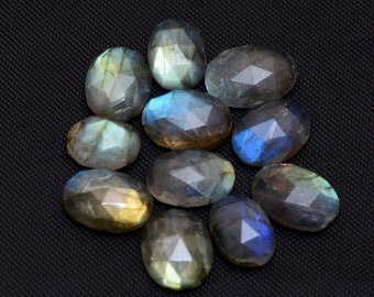 Taglio ovale sfaccettato in labradorite ~ Cabochon di labradorite naturale sfusa da 11 mm a 14 mm di forma ovale ~ Cabochon di labradorite con taglio a rosa fantasia per gioielli