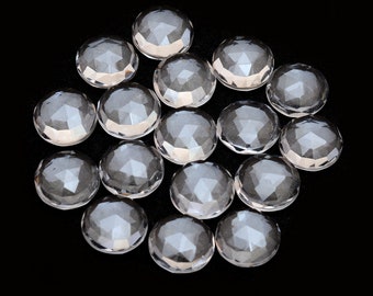Clear Crystal Quartz Faceted Round Rosecut Lot ~ Natural Crystal Quartz Loose 10mm Round Cabs ~ Crystal Fancy Rose Cut Cabochons For Jewelry