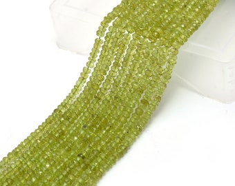 Natural AAA+ Peridot Gemstone 4mm Faceted Rondelle Beads ~ Peridot  Semi Precious Gemstone Loose Rondelle Beads for Jewelry ~ 13inch Strand