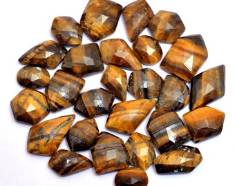 Natural Tiger Eye Fancy 11mm-19mm Free Form Rosecut Cabochon ~ Gemstone Faceted Flat Back Cabs ~ Loose Faceted Tiger Eye Gemstone Cabs