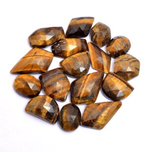 Loose Faceted Tiger Eye Gemstone Cabs ~ Natural Tiger Eye Fancy 11mm-20mm Free Form Rosecut Cabochon ~ Gemstone Faceted Flat Back Cabs
