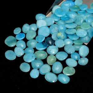 Natürliche Smithsonit Fancy Rose Cut Scheiben ~ Blauer Smithsonit Edelstein 10 mm-14 mm Cabochon mit flacher Rückseite ~ Lose Smithsonit Facettierte Cabochons Mix Lot