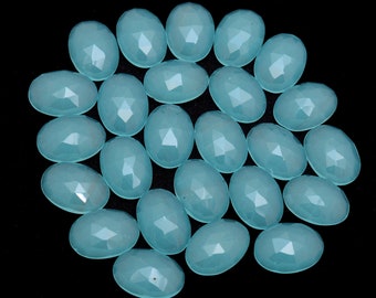 Peruvian Chalcedony Faceted Oval Rosecuts ~ Aqua Chalcedony Loose Oval Shape Cabochons ~ Peru Chalcedony Hydro Quartz Flat Back Rosecut Cabs
