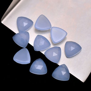 Natural Blue Chalcedony Faceted Trillion Rose Cuts ~ Blue Chalcedony Loose Triangle Cabochons ~ Blue Chalcedony Flat Back Rose Cut Cabs
