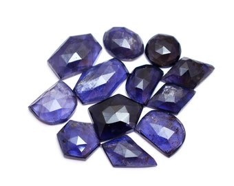 Natural Iolite Fancy Faceted Uneven Shape Rose Cut Cabs ~ Iolite Semi Precious Gemstone 8x9mm-10x15mm Flat Back Cabochons Lot For Jewelry