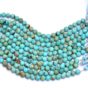 Rare Natural Turquoise Gemstone 7mm-8mm Round Faceted Beads ~ 6&quot; Strand ~ AAA+ Genuine Arizona Turquoise Semi Precious Gemstone Loose Beads