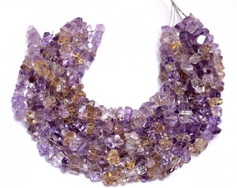 Natural Amethyst and Citrine Faceted Nugget Beads ~ Amethyst and Citrine Gemstone 6mm-10mm Fancy Shape Center Drilled Nuggets ~ 9inch Strand