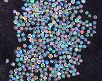 AAA+ Natural Ethiopian Opal Multi Fire 2mm Smooth Round Cabochon Lot ~ Ethiopian Welo Opal Semi Precious Gemstone Loose Flat Back Cabs