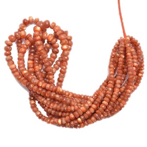 AAA+ Sunstone Gemstone 4mm-7mm Faceted Rondelle Beads ~ Natural Fiery Orange Sunstone Semi Precious Gemstone Loose Beads ~ 16inch Strand