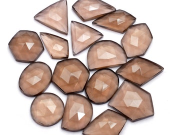 Smoky Quartz Rose Cut Cabochons: 16 Pieces Loose Faceted Geometric Shapes Gemstones, 12-17mm