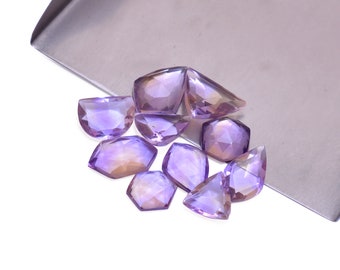 Cabochon irregolare di ametrina ~ Ametrina naturale bicolore sfusa 8 x 8 mm-11 x 13 mm taglio rosa con retro piatto, lotto misto ~ Cabochon di pietre preziose sfaccettate di ametrina biologica