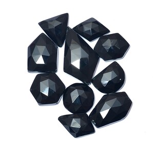 Natural Black Onyx Gemstone Loose Fancy 12mm-24mm Free Form Rosecut Lot ~ Black Onyx Gemstone Faceted Flat Back Loose Cabochon For Jewelry
