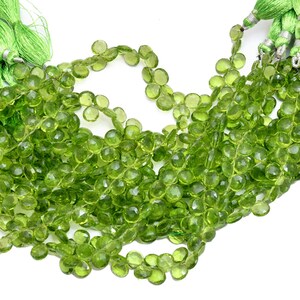 AAA+ Peridot Color Quartz 7mm Faceted Heart Briolette Beads ~ Peridot Hydro Quartz Gemstone Faceted Briolette Beads for Jewelry ~ 8&quot; Strand