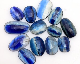 Blue Kyanite Faceted Cabochon Flat Back Loose Gemstones for Jewelry Making - Rose Cut Stones
