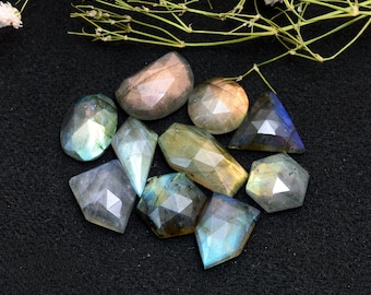 Labradorite Gemstone Mix Lot, Free Form Faceted Rose Cut Cabochons for Jewelry Making
