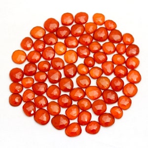 Natural Carnelian Gemstone 9mm-13mm Faceted Fancy Rose Cut Lot ~ Orange Carnelian Semi Precious Gemstone Loose Flat Back Rose Cut Cabochons