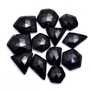 Black Onyx Gemstone Fancy 11mm-18mm Free Form Rosecut Cabochon ~ Natural Black Onyx Gemstone Loose Uneven Faceted Flat Back Loose Cabs Lot