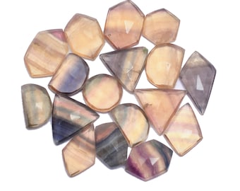 Multi Fluorite Semi Precious Gemstone Flat Back Rose Cut ~ Natural Fluorite 10mm-19mm Loose Faceted Cabs ~ Fancy Uneven Fluorite Rosecut Lot