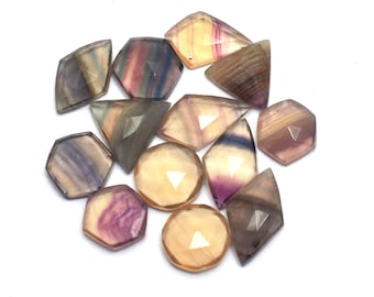 Natural Multi Fluorite 10mm-16mm Faceted Rose Cut ~ Loose Multi Fluorite Gemstone Flat Back Cabs ~ Gemstone Mix Shape Rose Cut for Jewelry