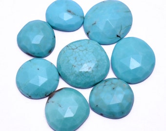 Arizona Turquoise Faceted 9x10mm-12x13mm Oval ~ Round Flat Back Cabochons / Natural Turquoise Semiprecious Gemstone Loose Fancy Cabochon Lot