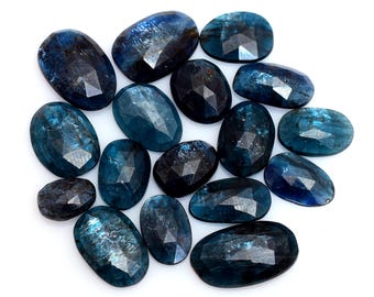 Natural Indigo Kyanite 12mm-16mm Faceted Rose Cut Slices ~ Dark Blue Kyanite Flat Back Cabochons Lot ~ Loose Kyanite Gemstone Fancy Rosecuts