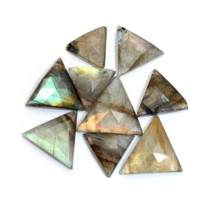 Labradorite Faceted Trillion Rose Cut Lot ~ Natural Labradorite Loose 11mm-15mm Triangle Shape Cabs ~ Labradorite Fancy Rose Cut Cabochons