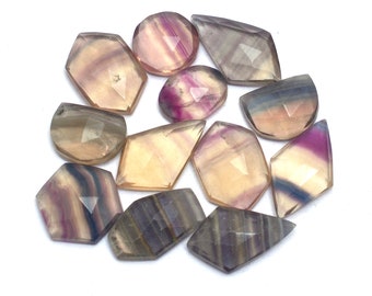 Natural Multi Fluorite 10mm-18mm Mix Shape Rosecut ~ Multi Fluorite Gemstone Flat Back Cabochons ~ Gemstone Loose Fancy Rose Cut for Jewelry