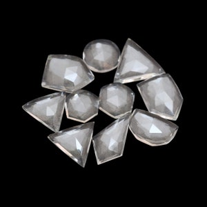 Natural Crystal Quartz 11x11mm-12x16mm Faceted Rosecut Fancy Cabs ~ Crystal Quartz Semi Precious Gemstone Loose Flat Back Cabochon Mix Set