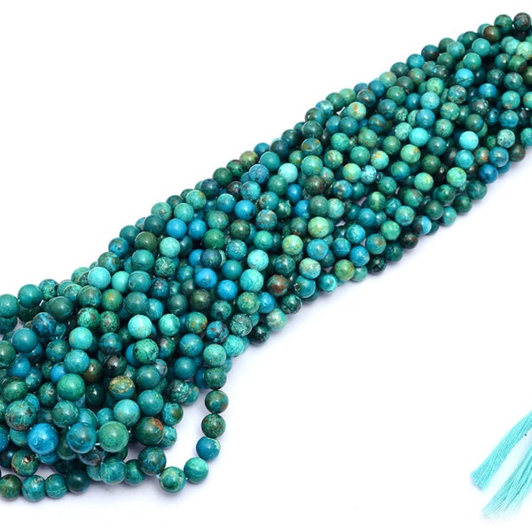 Perles lisses de chrysocolle naturelle 6 mm-8 mm ~ Perles rondes unies de pierres précieuses de chrysocolle ~ Perles rondes de chrysocolle en vrac pour bijoux ~ Fil de 16 po.