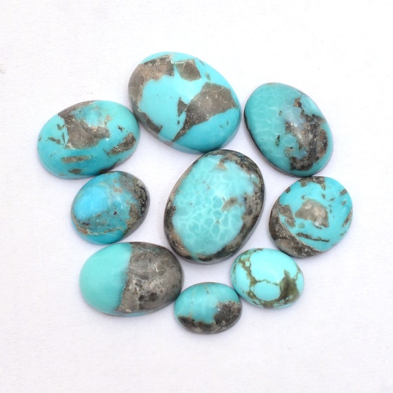 Natural Arizona Matrix Turquoise Semi Precious Gemstone Loose 7x9mm-12x16mm Smooth Oval Flat Back Cabochon Mix Lot