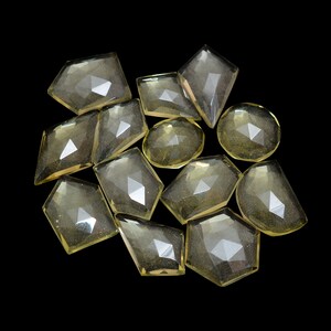 Natural Lemon Quartz Gemstone Loose Free Form Rose Cuts ~ Lemon 11mm-18mm Faceted Flat Back Cabs ~ Lemon Quartz Fancy Cabochon Fancy Mix Lot