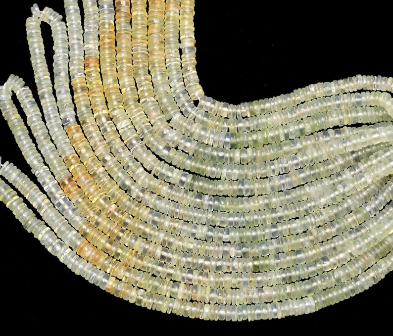 Prehnite Semi Precious Gemstone Tyre Rondelle Beads Natural Multi Prehnite Gemstone 5mm-6mm Smooth Heishi ~ Spacer Beads 16 Strand AAA